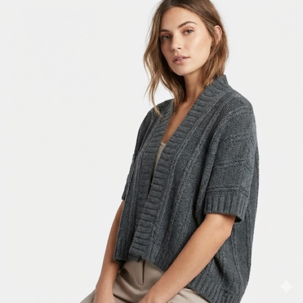 Wooden Ships Mohair Cropped Open Front Knit Gray Size S